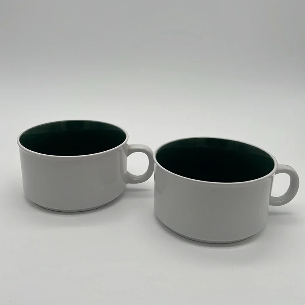 Graydon Hall Cozy Ceramic Soup Bowls with Handles Dark Green & White (Set of 2)